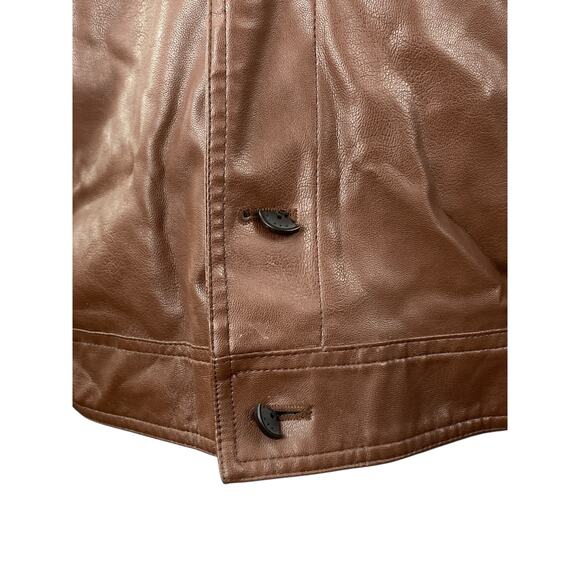 H&M Women's Faux Vegan Leather Collar Long Sleeve Button Down Coat Jacket Top XL - Picture 3 of 6